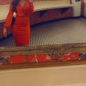 Sexy red scrunched dress.